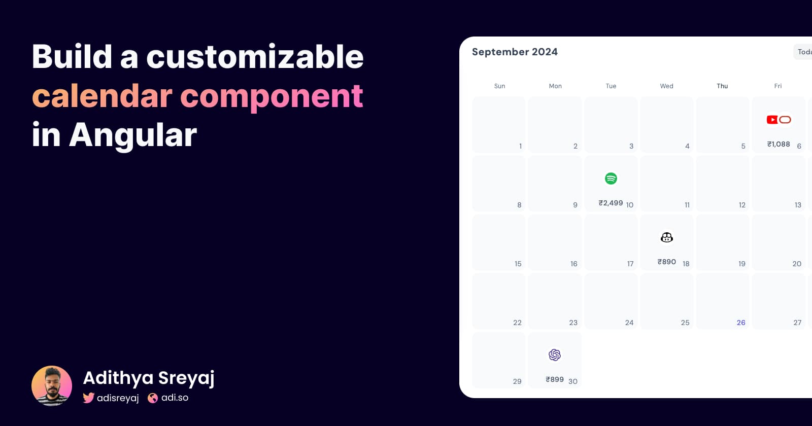 Creating a reusable calendar component in Angular